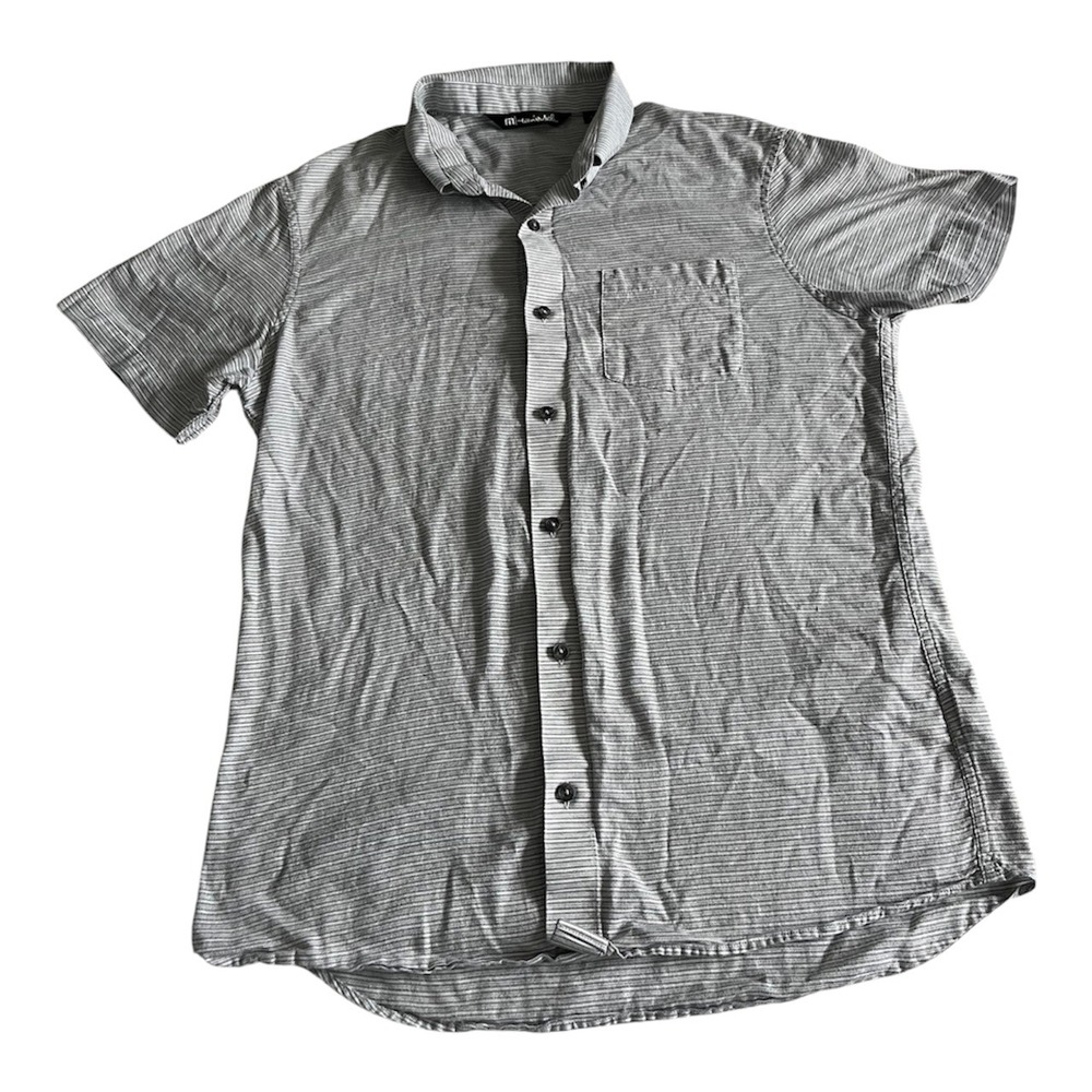 Travis Mathew Striped Short Sleeve Button Up Collared Shirt Men's Medium Grey